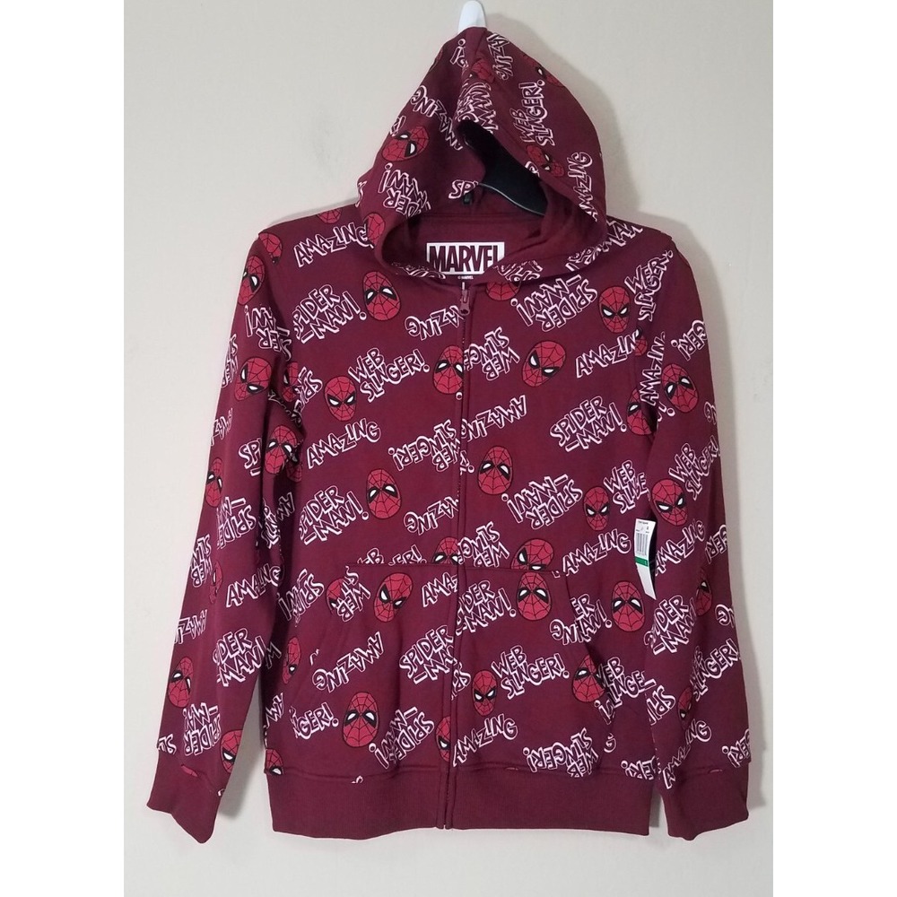 Marvel Spiderman Zip Hoodie Sweater Kids Large Full‎ Zip Sweatshirt NEW